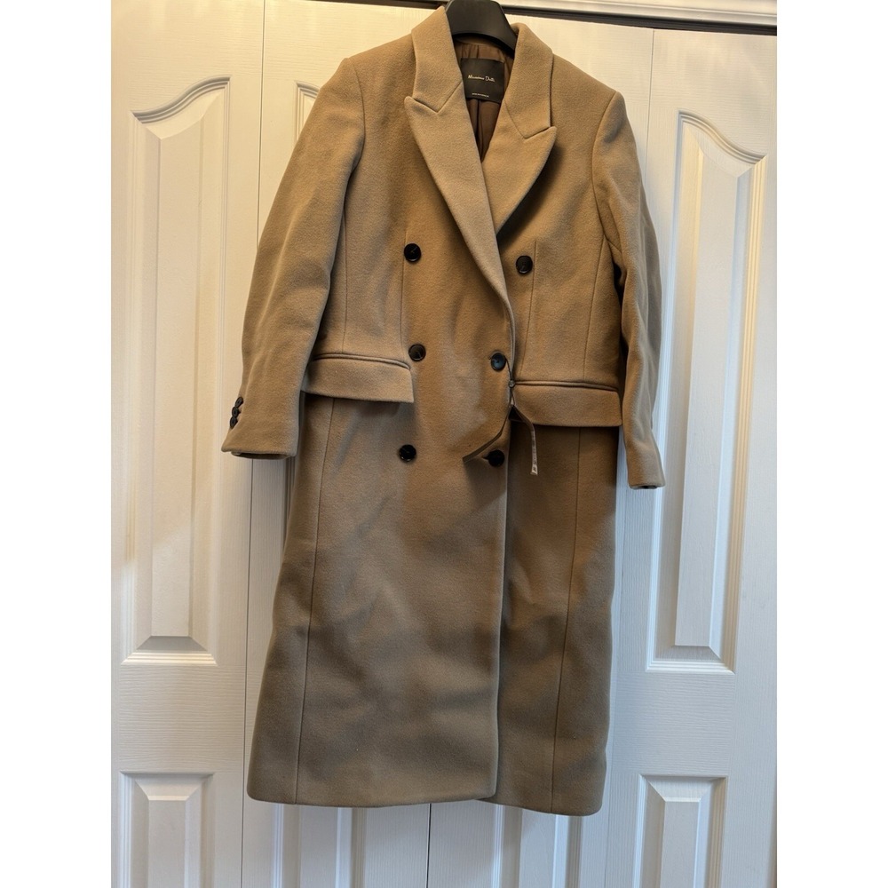 Massimo Dutti LONG DOUBLE-BREASTED WOOL BLEND COAT Tan. Size Xs Oversized
